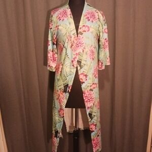 Floral Print Kimono‎ Duster Open Front Beach Cover Up Lightweight L